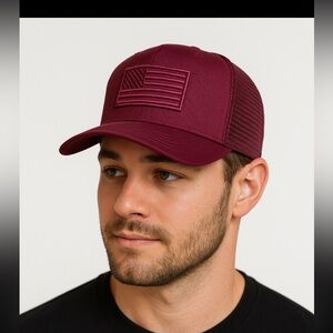 Burgundy-Red Flag Patch Cap-Adult Snap back USA